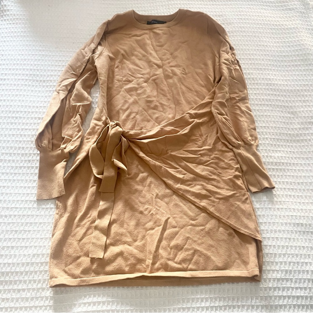 ZCSIA Tan Long Sleeve Wrap sweater Dress XL